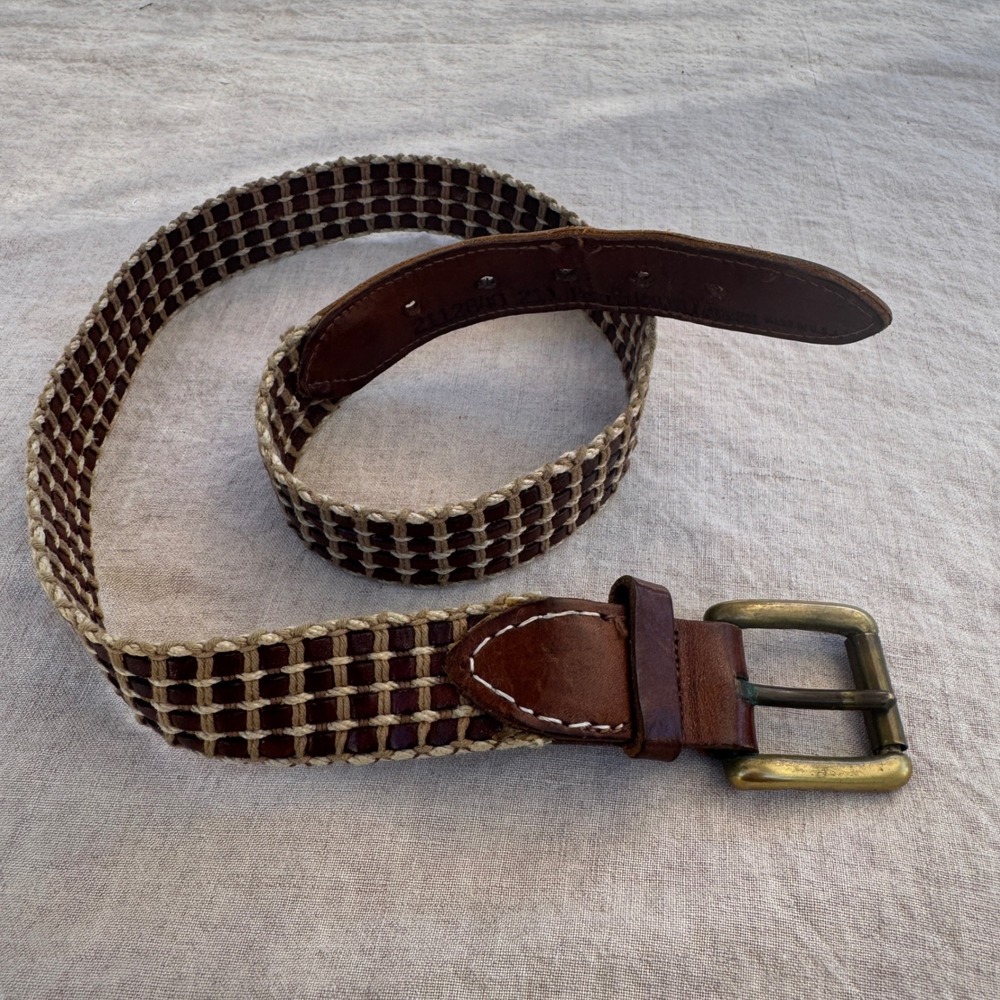 Ralph Lauren Belt 28 Brown Woven Leather Brass Buckle vintage Equestrian USA